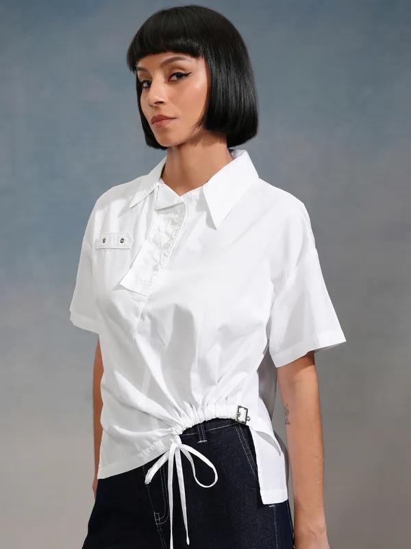 Tokyo Talkies Women White Solid Boxy Fit Casual Shirt