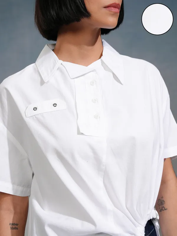 Tokyo Talkies Women White Solid Boxy Fit Casual Shirt