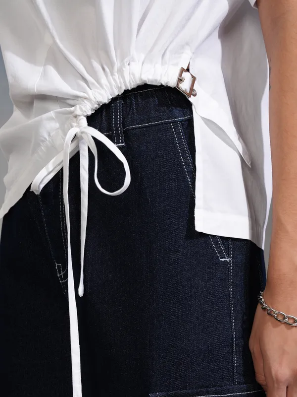 Tokyo Talkies Women White Solid Boxy Fit Casual Shirt