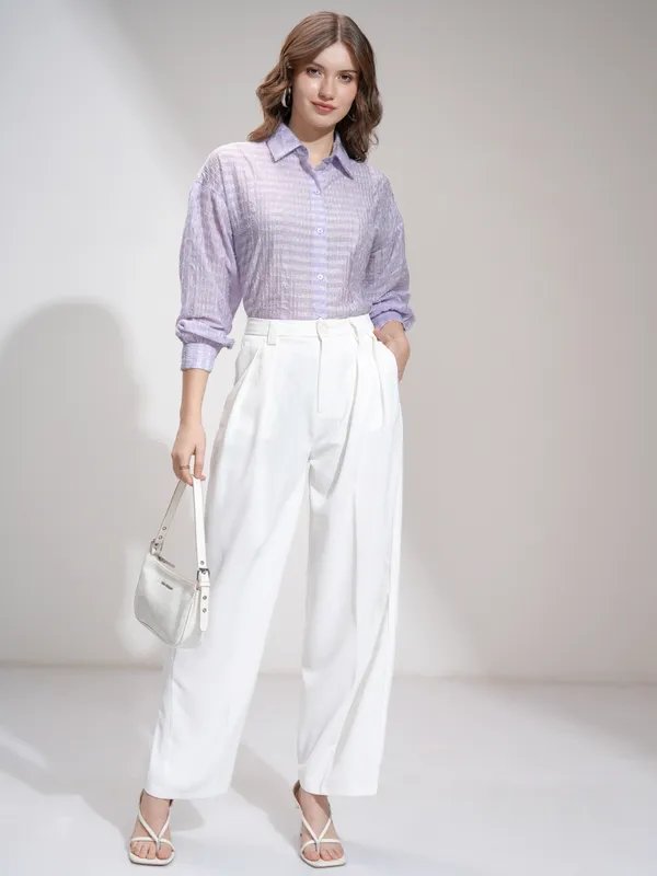 Tokyo Talkies Women Purple Striped Formal Shirt