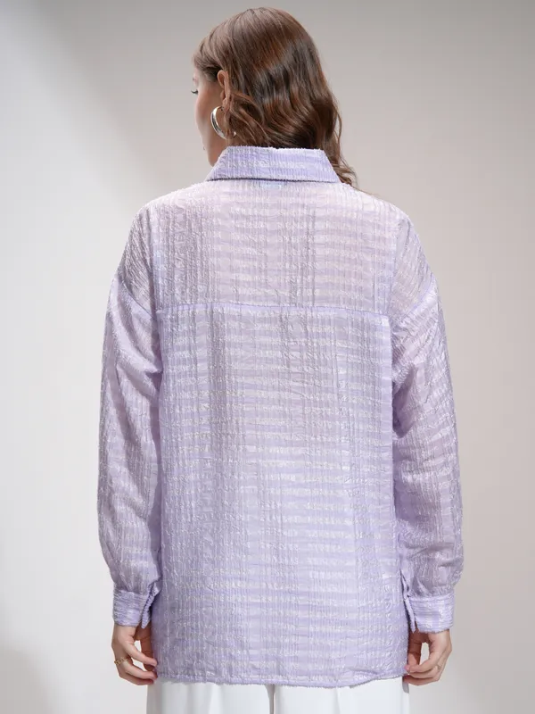 Tokyo Talkies Women Purple Striped Formal Shirt