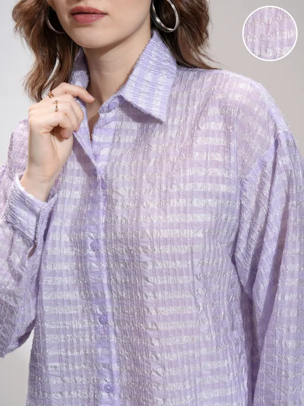 Tokyo Talkies Women Purple Striped Formal Shirt