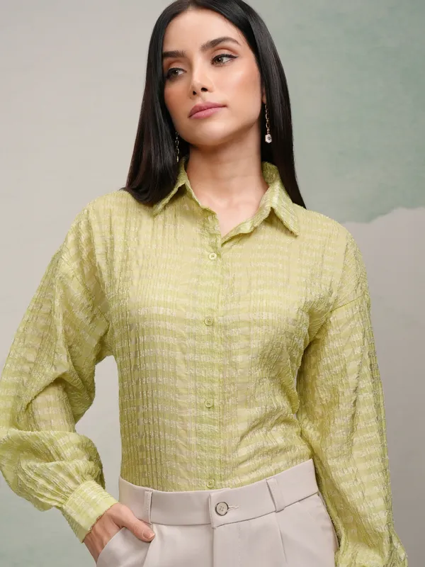 Tokyo Talkies Women Green Checked Oversized Fit Casual Shirt