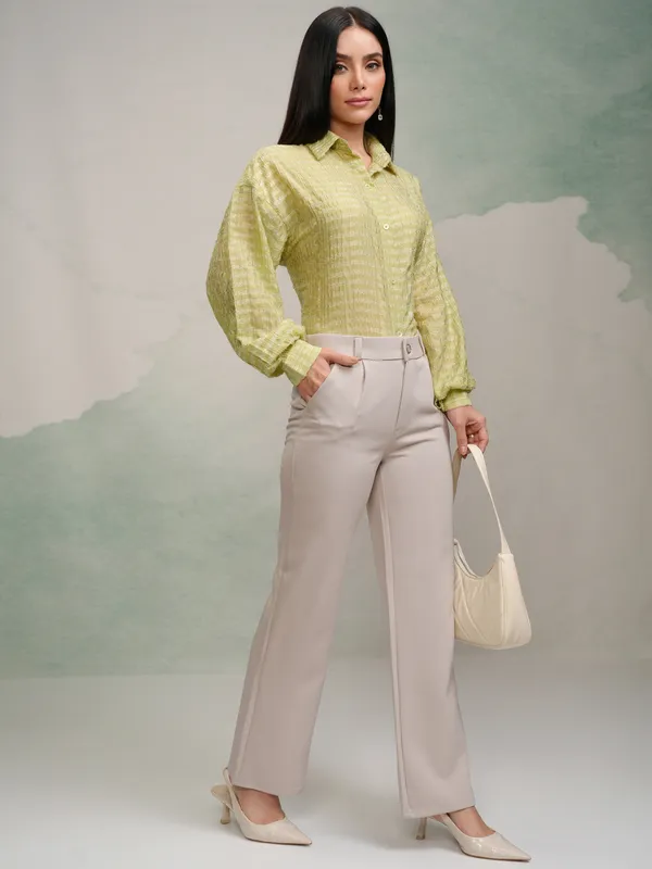 Tokyo Talkies Women Green Checked Oversized Fit Casual Shirt