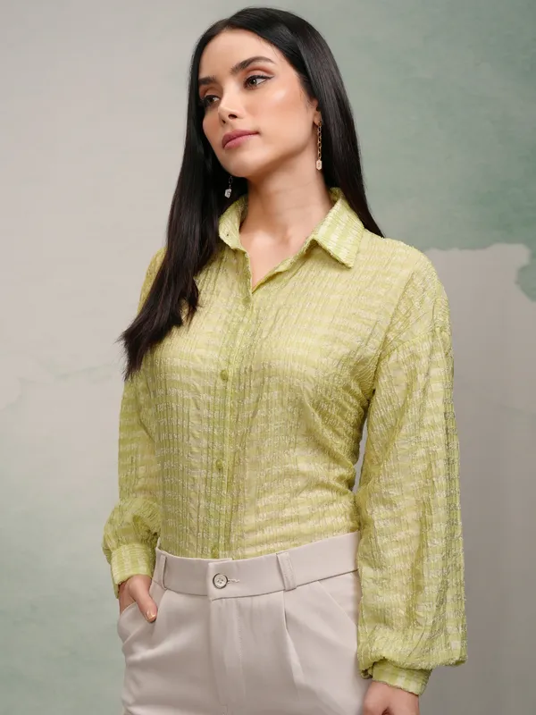 Tokyo Talkies Women Green Checked Oversized Fit Casual Shirt