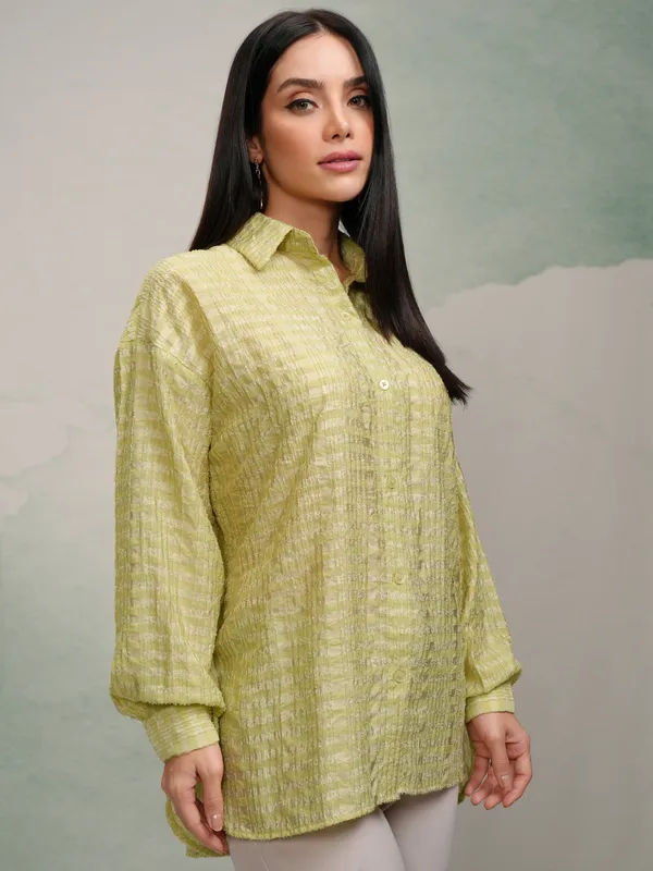 Tokyo Talkies Women Green Checked Oversized Fit Casual Shirt