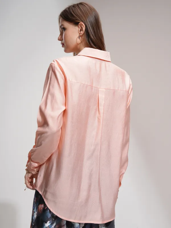 Tokyo Talkies Women Peach Solid Casual Shirt