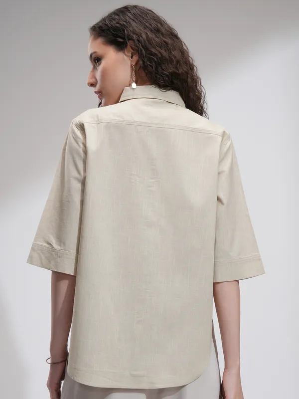 Tokyo Talkies Women Beige Solid Casual Shirt