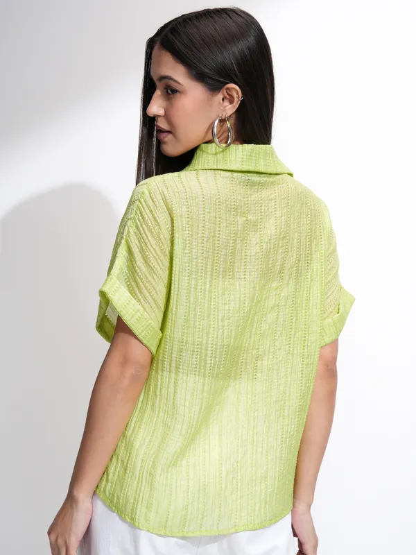 Tokyo Talkies Women Green Solid Regular Fit Casual Shirt