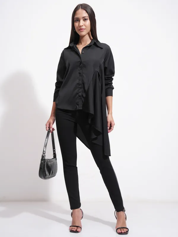 Tokyo Talkies Women Black Solid Casual Shirt