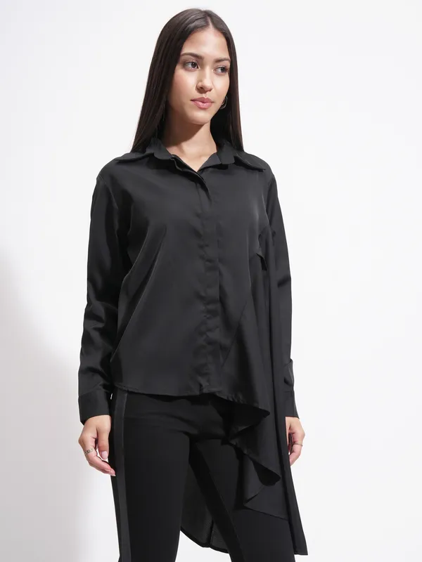 Tokyo Talkies Women Black Solid Casual Shirt