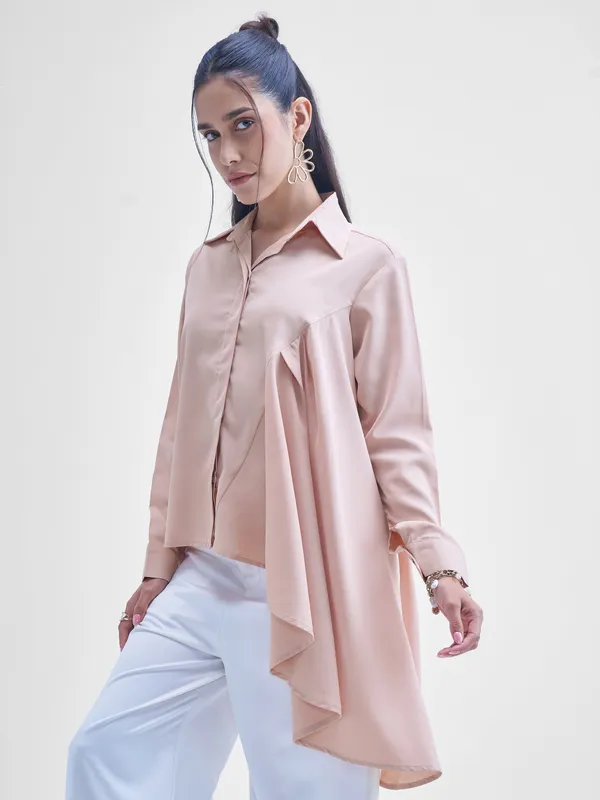 Tokyo Talkies Women Pink Solid casual shirts