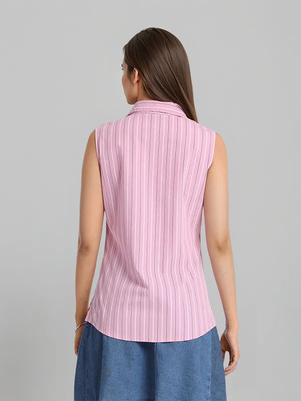 Chic By Tokyo Talkies Women Pink Striped Casual Shirt