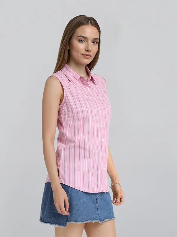 Chic By Tokyo Talkies Women Pink Striped Casual Shirt