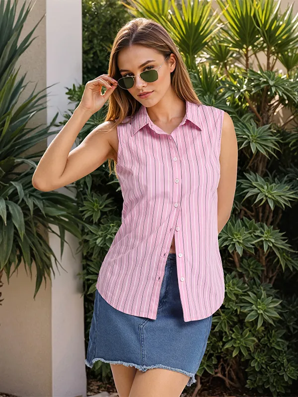 Chic By Tokyo Talkies Women Pink Striped Casual Shirt