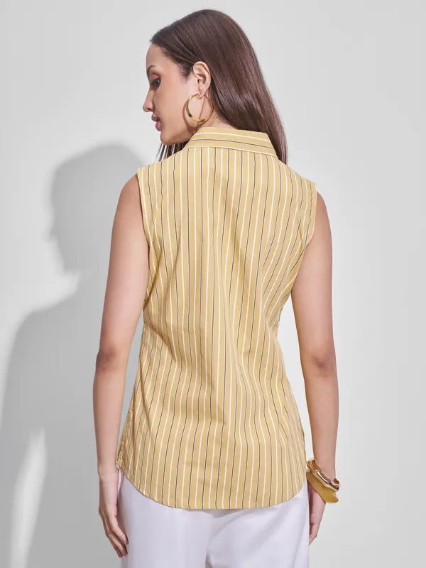 Tokyo Talkies Women Yellow Striped Casual Shirt