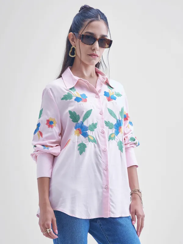 Women Embroidered Regular Fit casual shirts