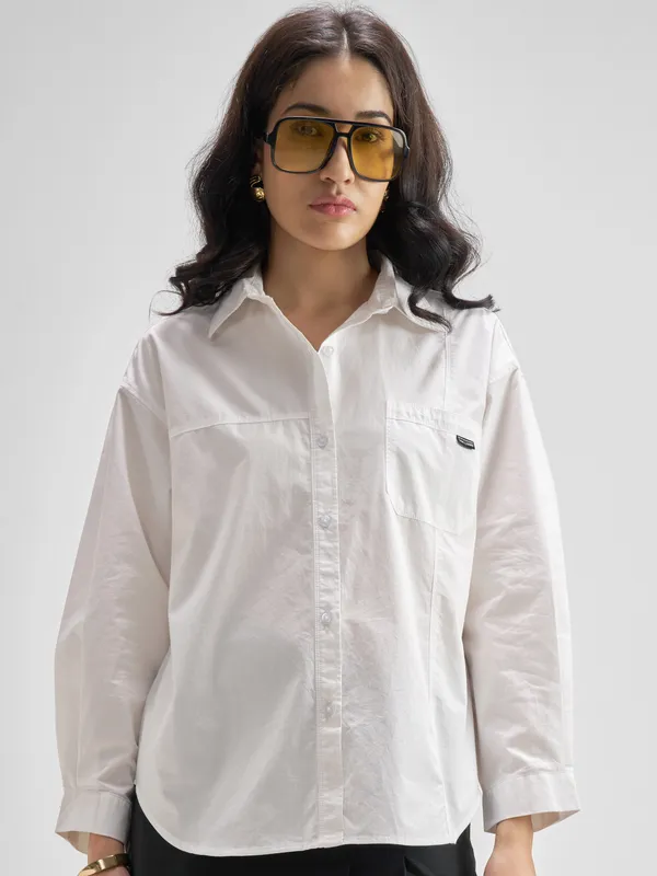 Chic By Tokyo Talkies Women White Solid Casual Shirt