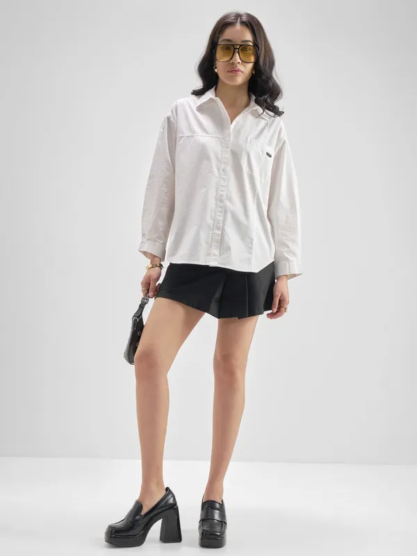 Chic By Tokyo Talkies Women White Solid Casual Shirt