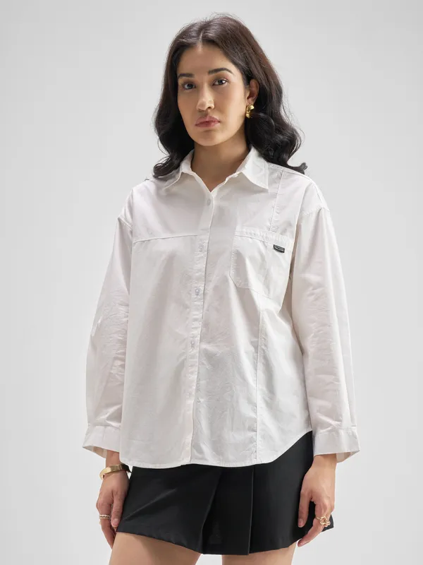 Chic By Tokyo Talkies Women White Solid Casual Shirt