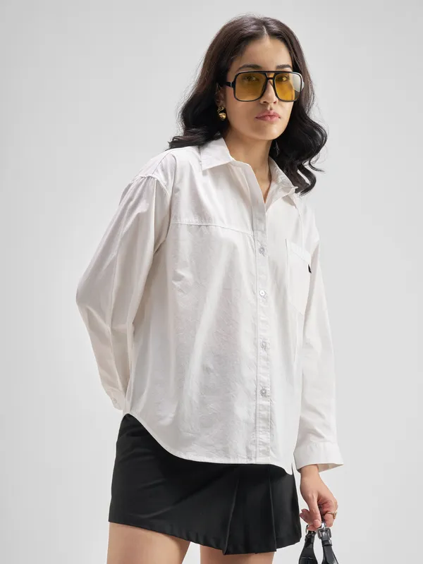 Chic By Tokyo Talkies Women White Solid Casual Shirt