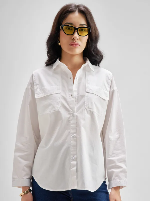 Chic By Tokyo Talkies Women White Solid Casual Shirt