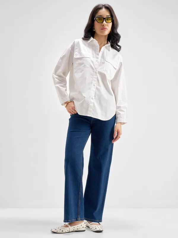 Chic By Tokyo Talkies Women White Solid Casual Shirt