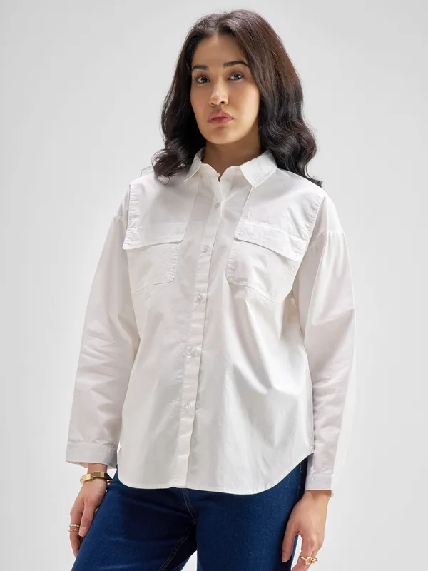 Chic By Tokyo Talkies Women White Solid Casual Shirt