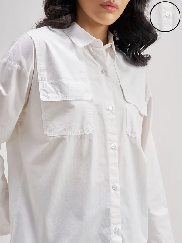 Chic By Tokyo Talkies Women White Solid Casual Shirt