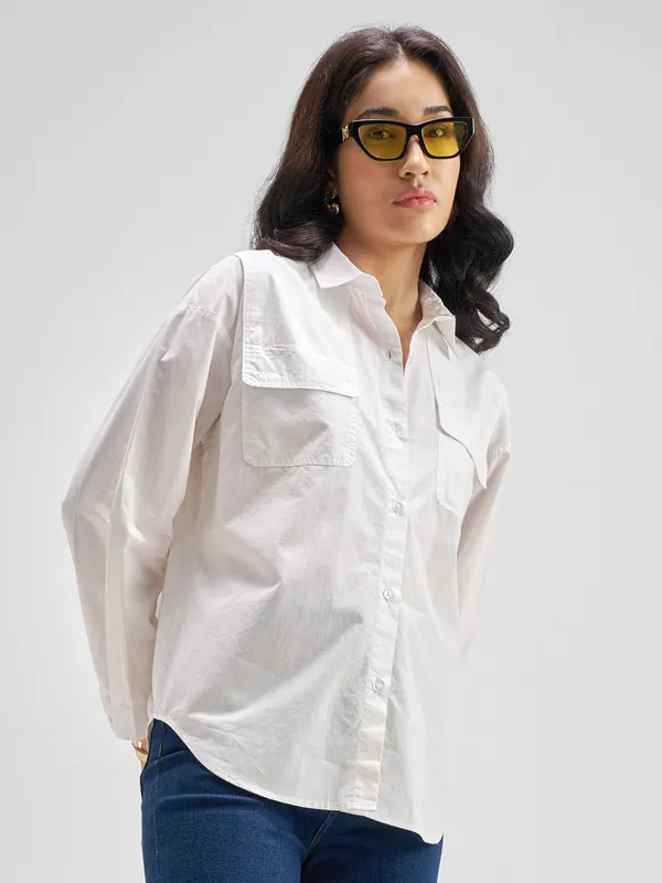 Chic By Tokyo Talkies Women White Solid Casual Shirt