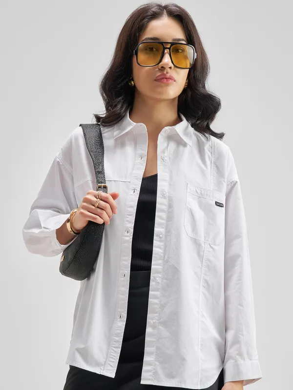 Tokyo Talkies Women White Solid Casual Shirt