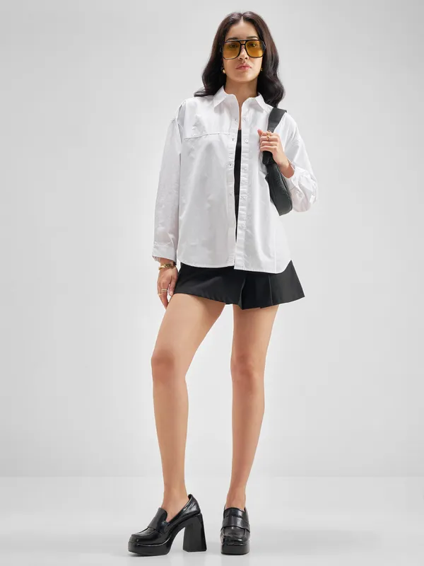 Tokyo Talkies Women White Solid Casual Shirt