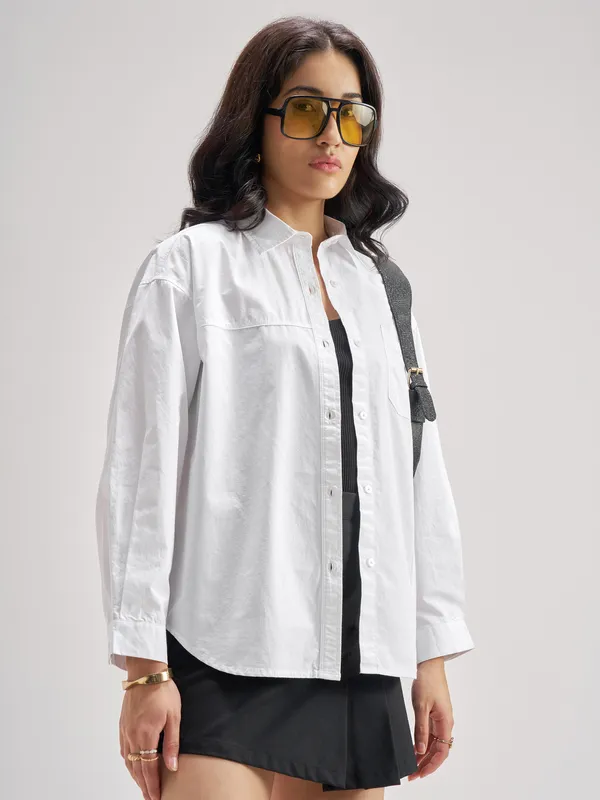 Tokyo Talkies Women White Solid Casual Shirt