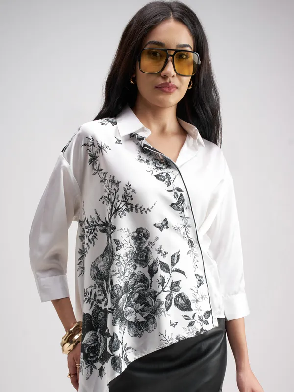 Tokyo Talkies Women White Printed Casual Shirt