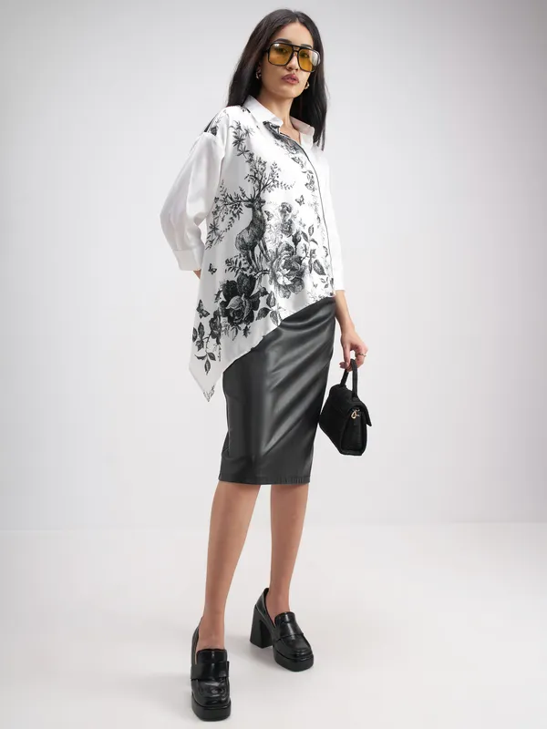 Tokyo Talkies Women White Printed Casual Shirt