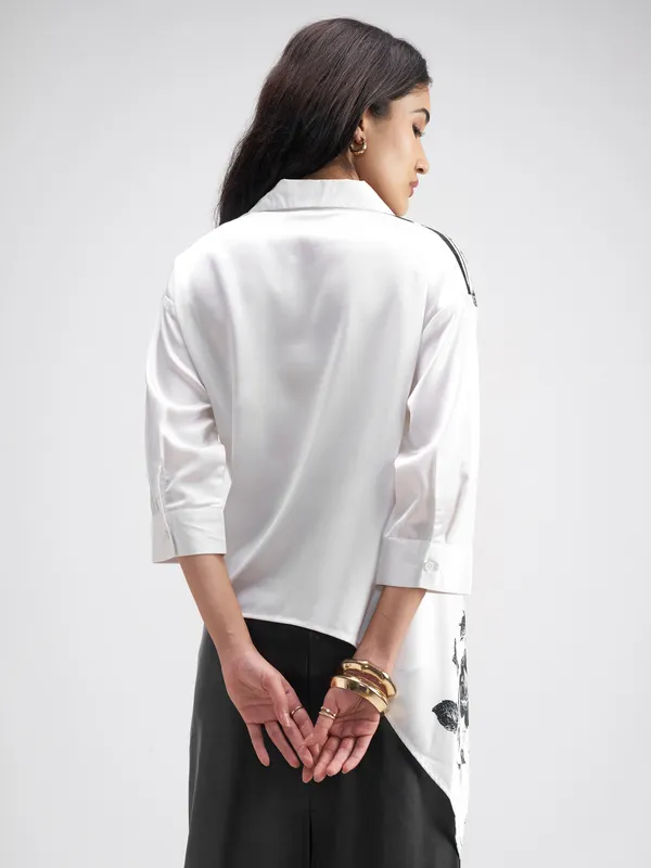 Tokyo Talkies Women White Printed Casual Shirt