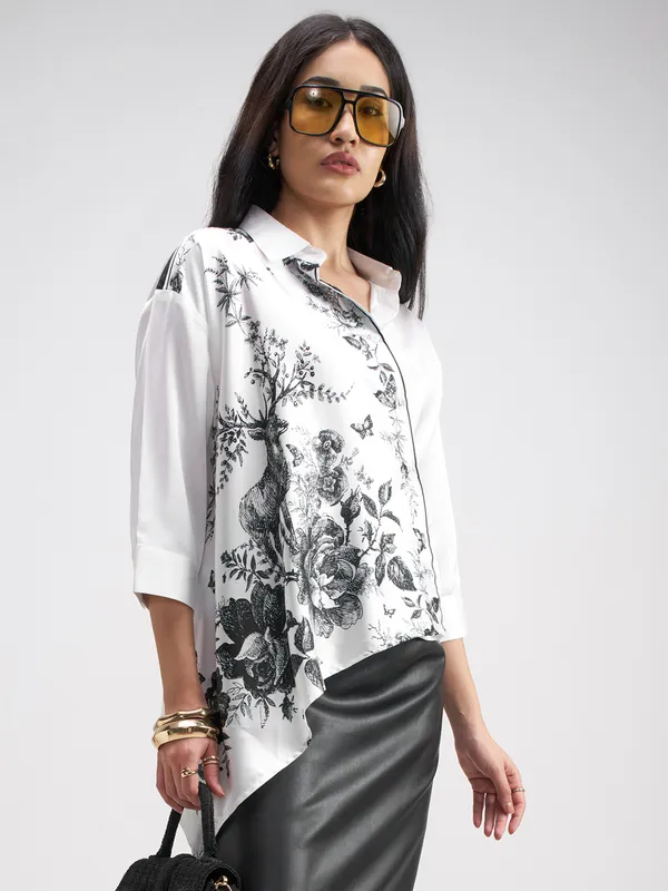 Tokyo Talkies Women White Printed Casual Shirt
