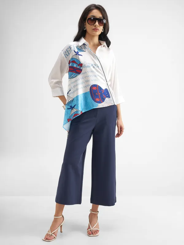 Tokyo Talkies Women White Printed Casual Shirt