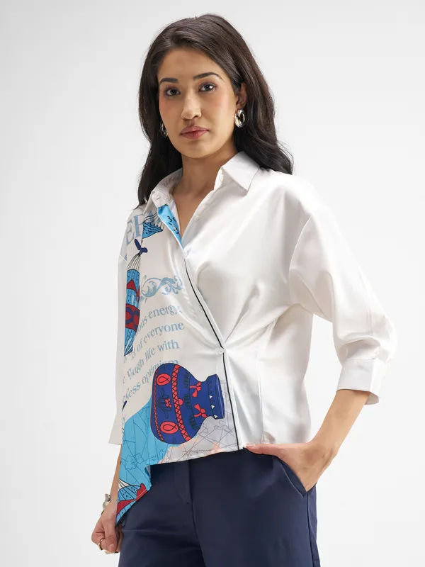 Tokyo Talkies Women White Printed Casual Shirt