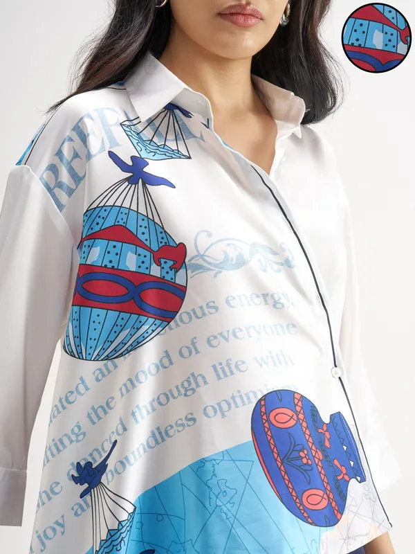 Tokyo Talkies Women White Printed Casual Shirt