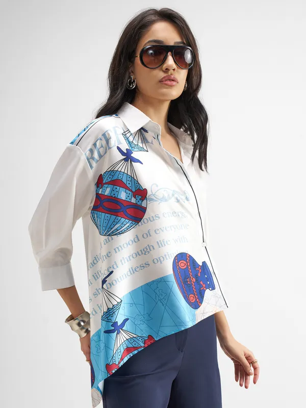 Tokyo Talkies Women White Printed Casual Shirt