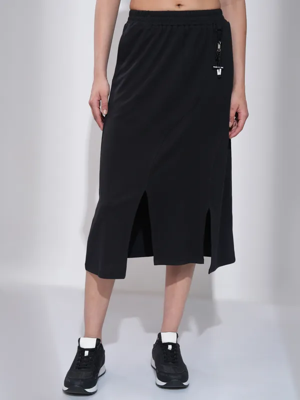 Tokyo Talkies Women Black Midi Skirt