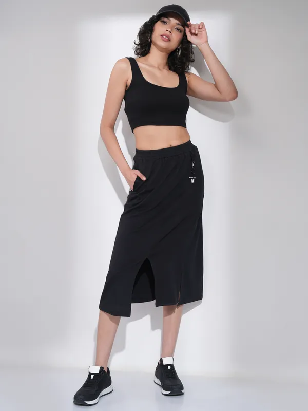 Tokyo Talkies Women Black Midi Skirt