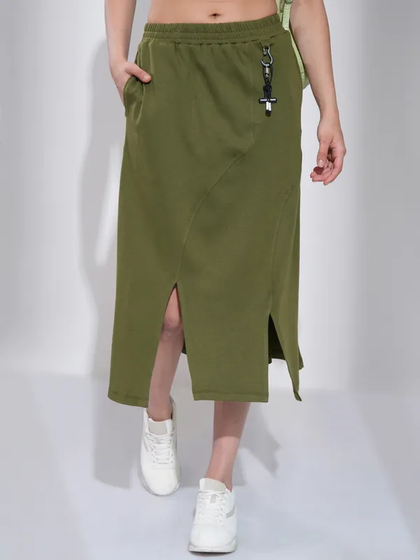 Tokyo Talkies Women Olive Midi Skirt