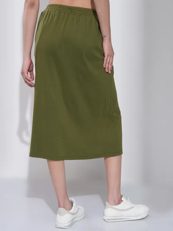 Tokyo Talkies Women Olive Midi Skirt