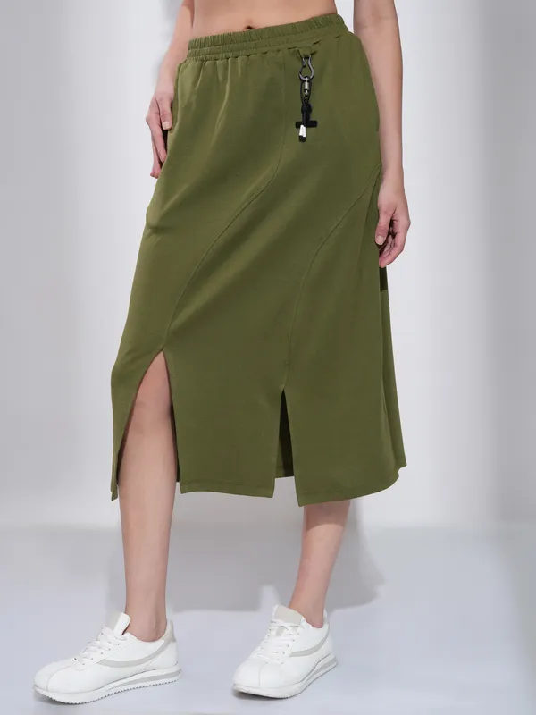 Tokyo Talkies Women Olive Midi Skirt