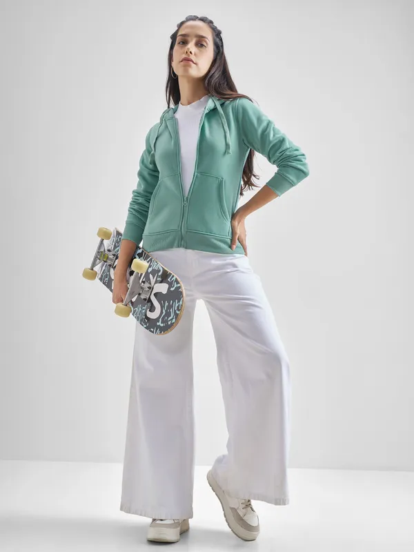  Tokyo Talkies Women Green Hood Sweatshirts