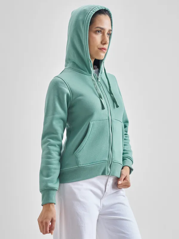  Tokyo Talkies Women Green Hood Sweatshirts