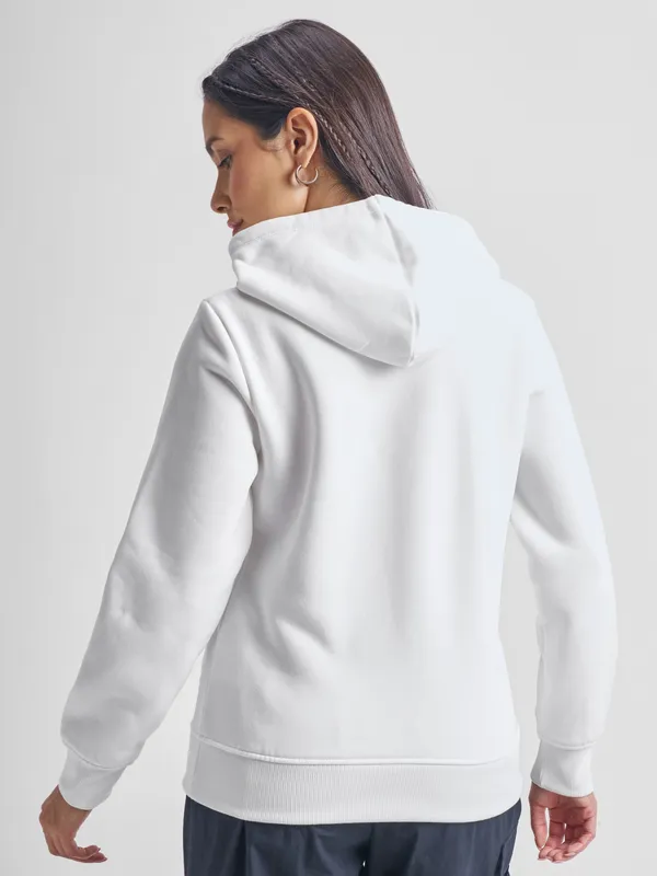 Tokyo Talkies Women White Solid Pullover Hood Sweatshirt