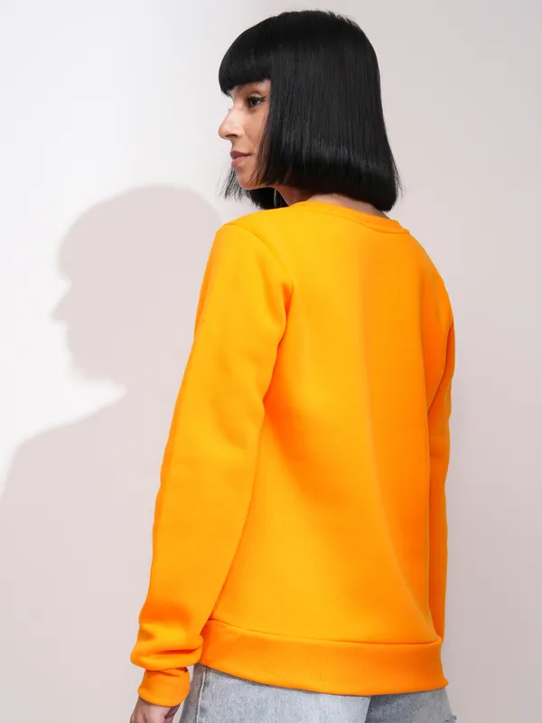  Tokyo Talkies Women Orange Solid Pullover Round Neck Sweatshirts